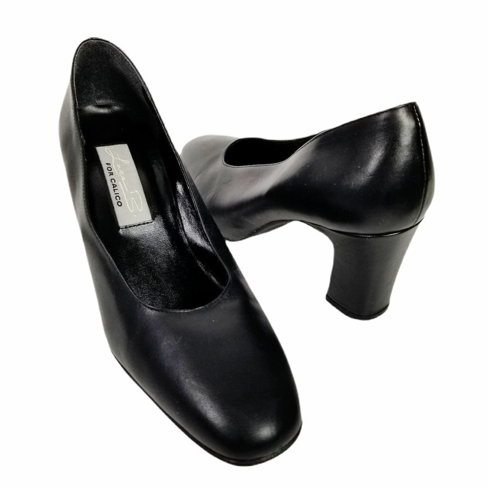 Luca B for Calico Leather Mid‎ Heel Pump Shoes Women's US 6.5 Black Round Toe